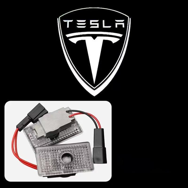 AKX1 2Pcs LED Car Welcome Door Lights Emblem Accessory For Tesla SpaceX Model 3 Highland 2023 Model S Model X Model Y Model Y-Eur Roa