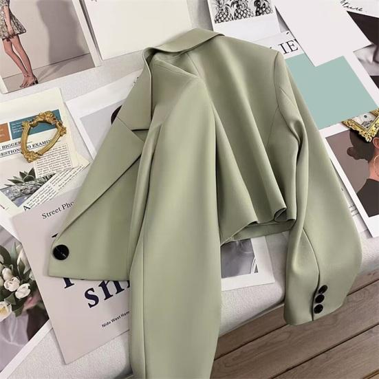 Женский костюм Пальто Формальный деловой стиль с отложным воротником и пуговицами Декор Slim Fit Короткий однотонный кардиган с длинными рукавами Застежка на одну пуговицу OL