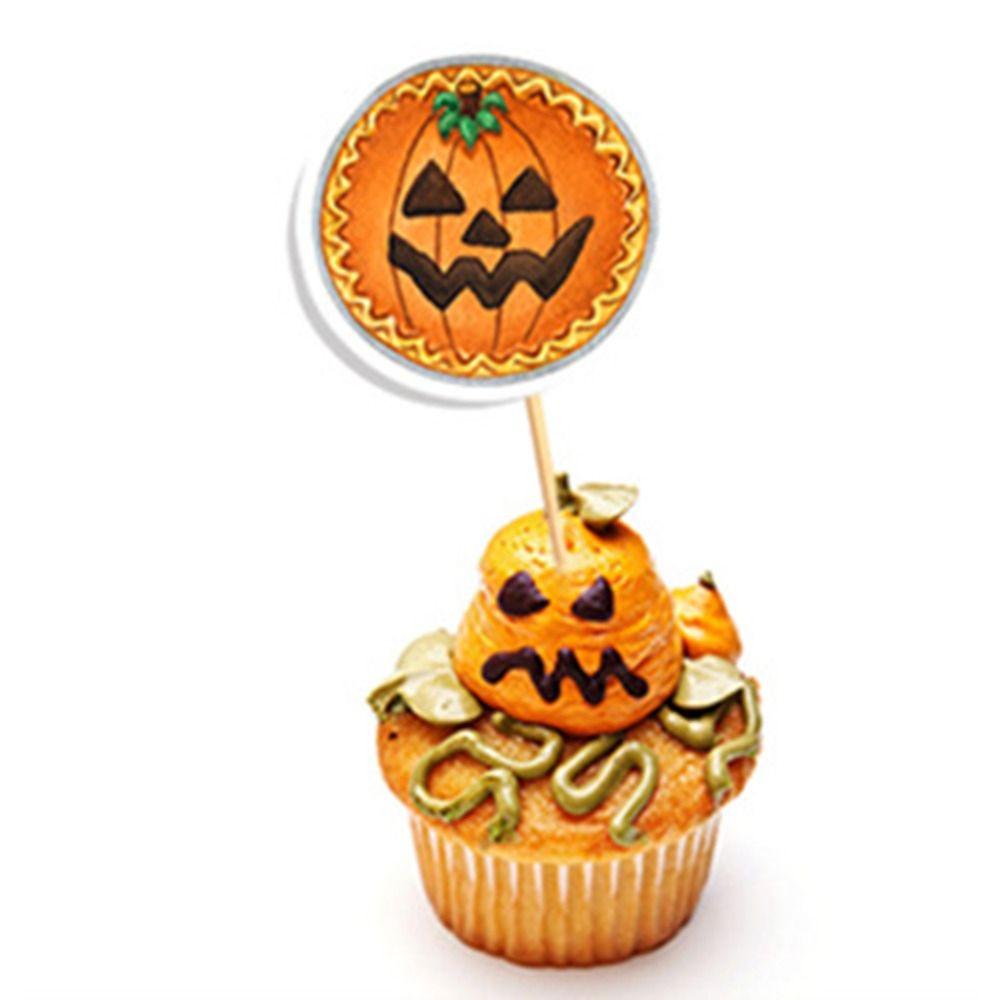 16Pcs Mini Cartoon Pumpkin Ghost Cake Inserts Creative Cupcake Plug-In Decoration  Home