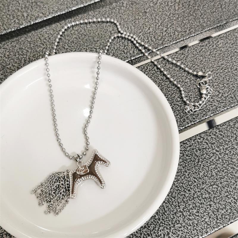 Titanium Steel Horse Pony Tassel Pendant Necklaces Women Mujer Adjusting Long Rope Sweater Chain Neck Accessories Gifts