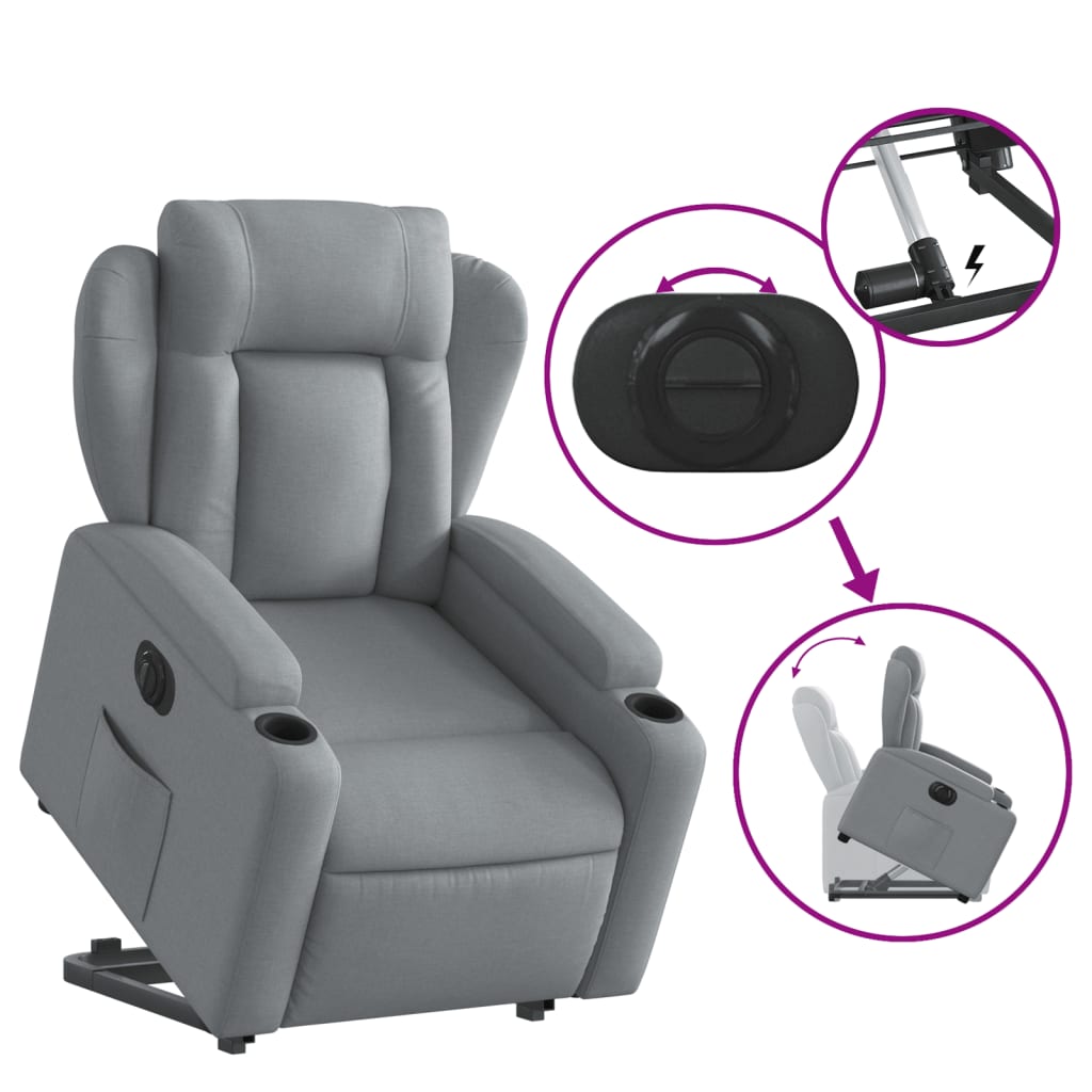Electric Recliner Chair with Rising Function Light Grey Fabric