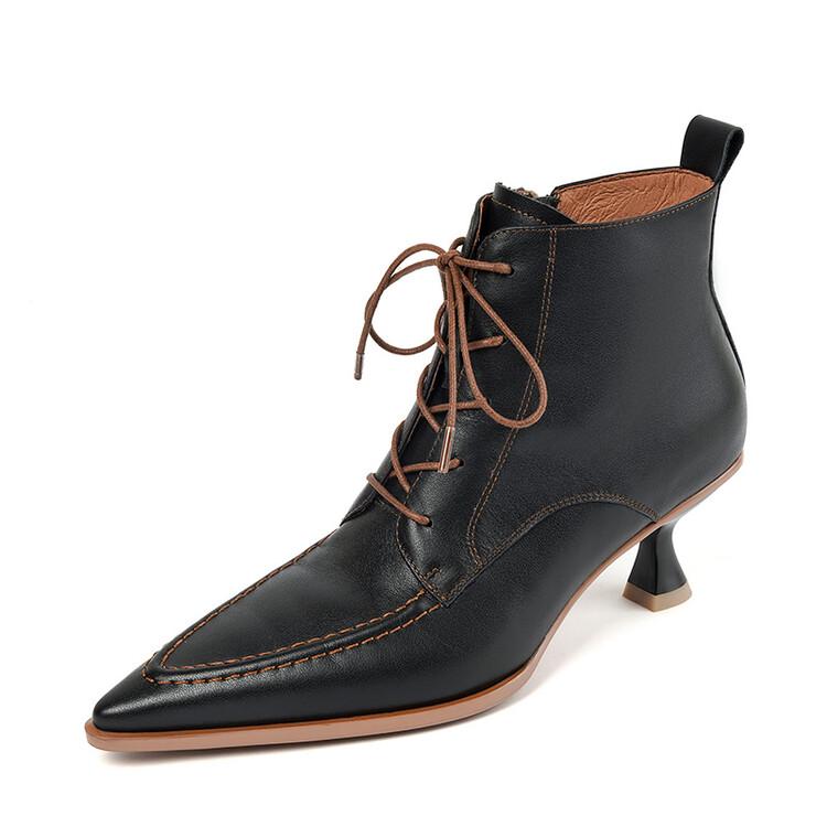 Мода 2025 Осень Зима Мода Остроносые Женские Туфли Французский Ретро Натуральная Кожа Ботильоны для Женщин Ботинки на Тонком Каблуке Обувь Женская