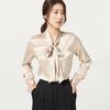 Women's Early Spring Mulberry Silk Satin Blouse with Bow - Long Sleeve