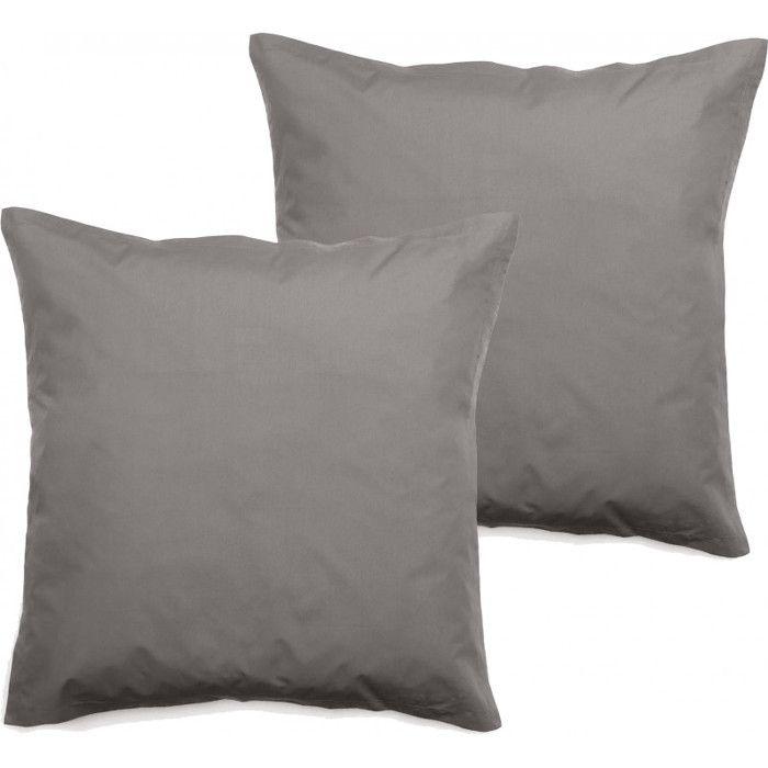 Lot de 2 taies d'oreiller percale pur coton peigné longues fibres 80 fils/cm² Vent du sud - Cendre - Lot de 2 taies d'oreiller 65 x