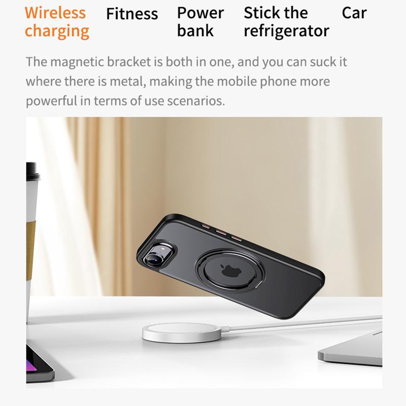 KEYSION Ударопрочный прозрачный чехол для MagSafe для iPhone 16e 2025 360° Магнитная подставка с кольцом для беспроводной зарядки Матовый прозрачный чехол