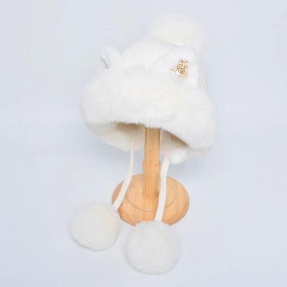 Cartoon Fur Beanie Hat Cat's Ear Skiing Hat New Warm Knitted Hats Winter