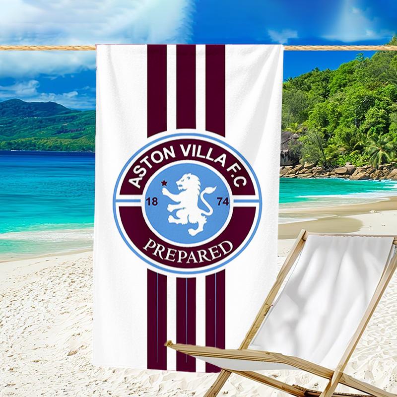 1pc Aston Villa Beach Towel, Beach and Seaside Swimming Pool Equipment, Fashion Pattern, Rectangular, Travel Essentials