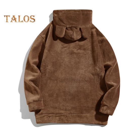 Зимняя мужская толстовка с капюшоном с декором в виде мультяшных ушей, двусторонний бархат с большим передним карманом, свободный длинный рукав, термотоп с эластичными манжетами, повседневная, на каждый день