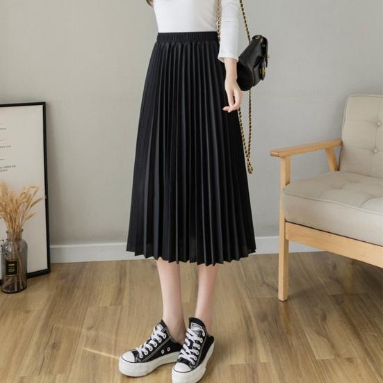 Женская плиссированная юбка, эластичная, высокая талия, однотонная юбка миди, мягкая, дышащая ткань, универсальный стиль, повседневная юбка