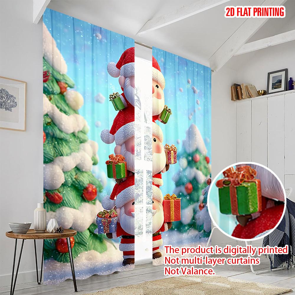 2pcs,2D Plane Printing Pattern Curtains Snowflakes & Evergreen Trees Versatile Fabric (without Rod) Home Decor for Bedroom &