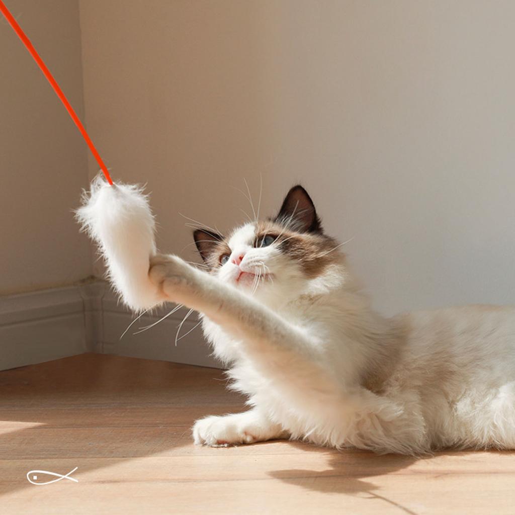 Plush Cat Teaser Wand Bite Resistant Eco Friendly Hand Crafted Soft Flexible Plush Cat Toys for Training White