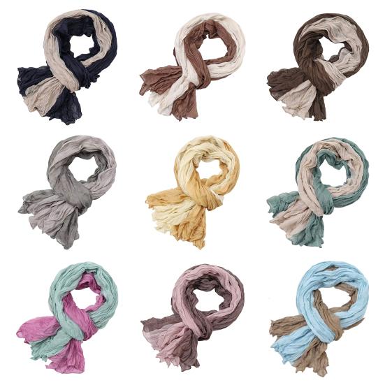 Ladies Shawl Scarf Color-Blocking Pleated Design Versatile Scarf Autumn Winter Outdoors Commuting Long Scarf