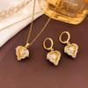 Sparkling Colorful Crystal Jewelry Set Elegant Zircon Pendant Ocean Heart Necklace Earrings  Party