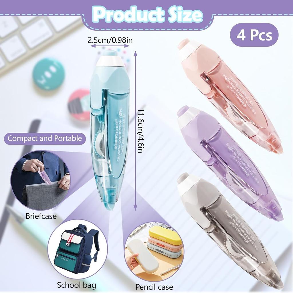 Pen-style retractable correction tape colored color 4PCS