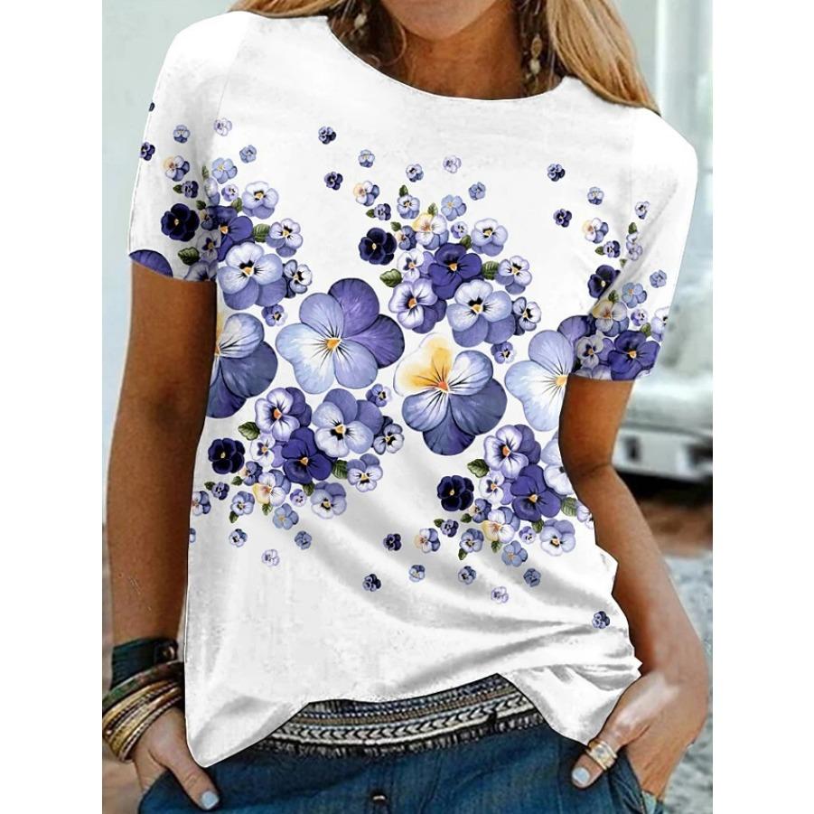 Женская футболка с короткими рукавами и 3D-принтом Holiday Weekend Basic с круглым вырезом и обычным цветочным принтом