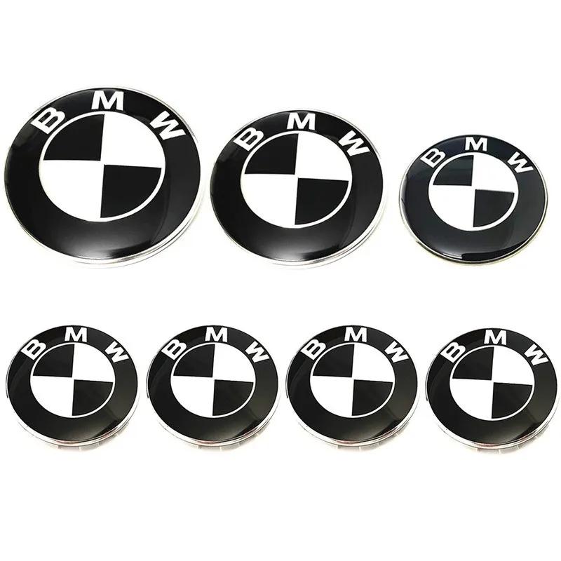 Car Black White BMW Logo Front Hood Emblem 82mm Rear Badge 74mm Wheel Hub Cap 56mm steering wheel sticker 45mm Accessories C222
