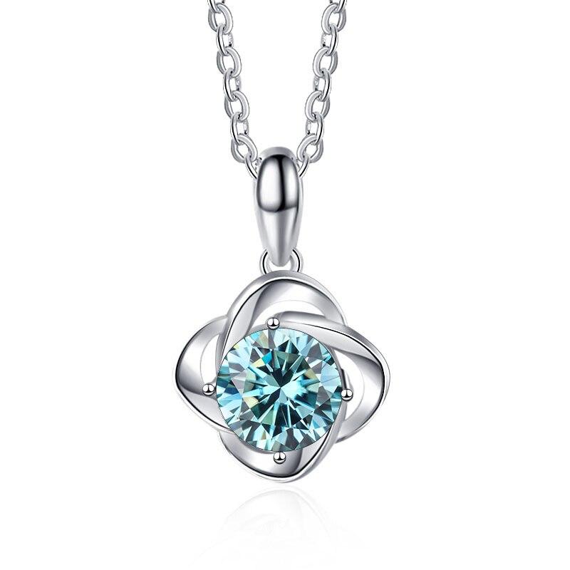 BagueRingen, настоящий 1 карат, круглая спираль, четырехлистный клевер, D, цвет, кулон с муассанитом, ожерелье для женщин, ювелирные изделия из стерлингового серебра 925 пробы