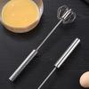 Semi-Automatic Whisk Stainless Steel Egg Beater Hand Push Rotary Egg Mixer Blender Handheld