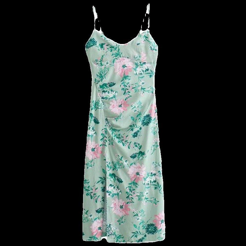 Fashion Style 2024 Summer New Arrival Women's Sling Elegance Retro Print Midi Skirt Dress 3213740