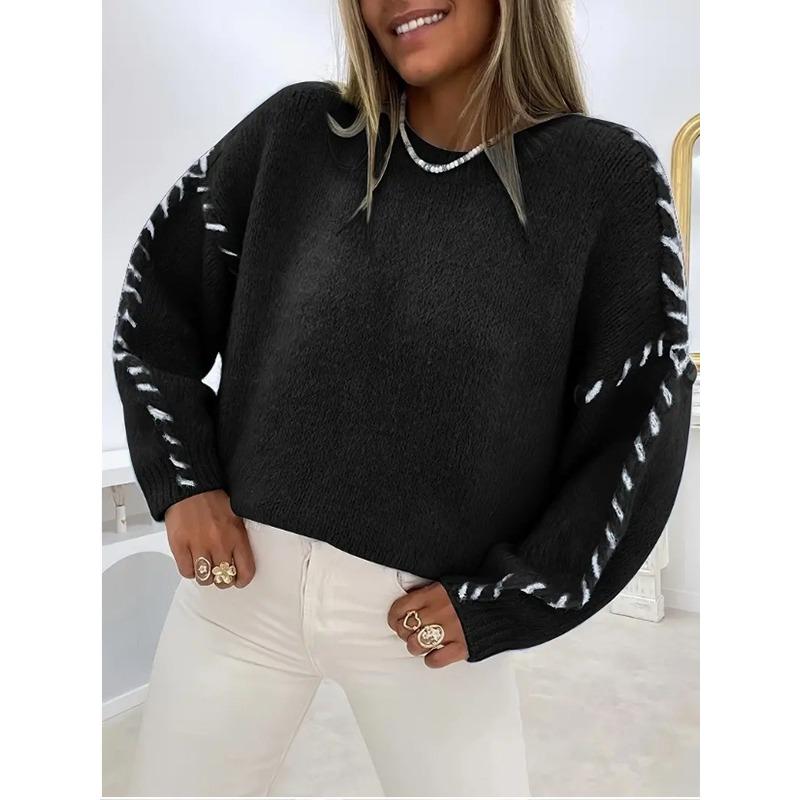 Women S Long Sleeve Solid Color Round Neck Pullover Knit Sweater