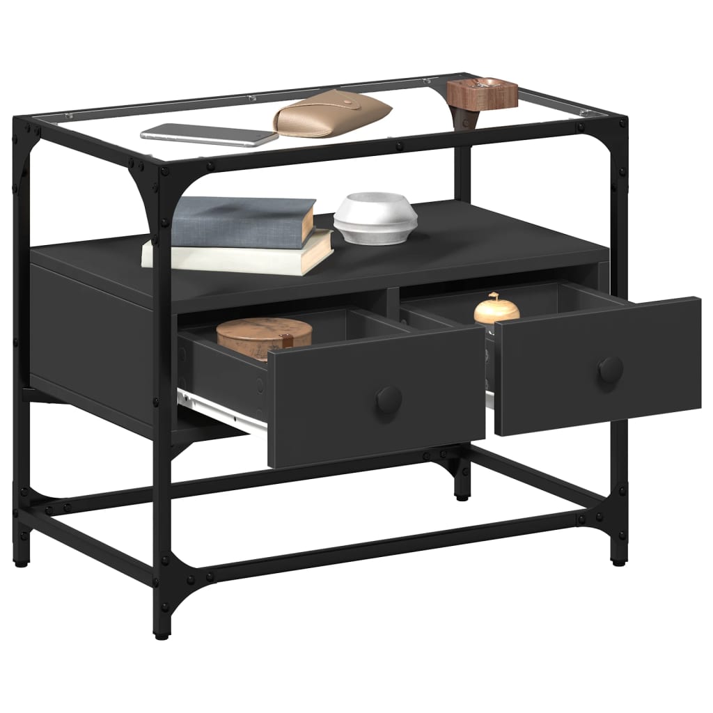 TV Stand with Glass Top Black 60 x 35 x 51 cm Engineered Wood