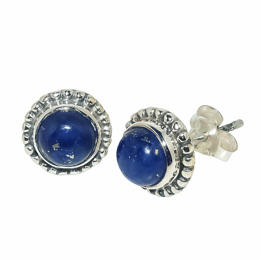 Natural Lapis Lazuli Gemstone 925 Solid Sterling Silver Gift Stud Earrings O1z34