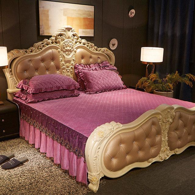 Европейский роскошный бархатный комплект покрывал, кружевная юбка с рюшами, покрывало для односпальной двуспальной кровати, стеганая толстая простыня King Queen, 3 шт.