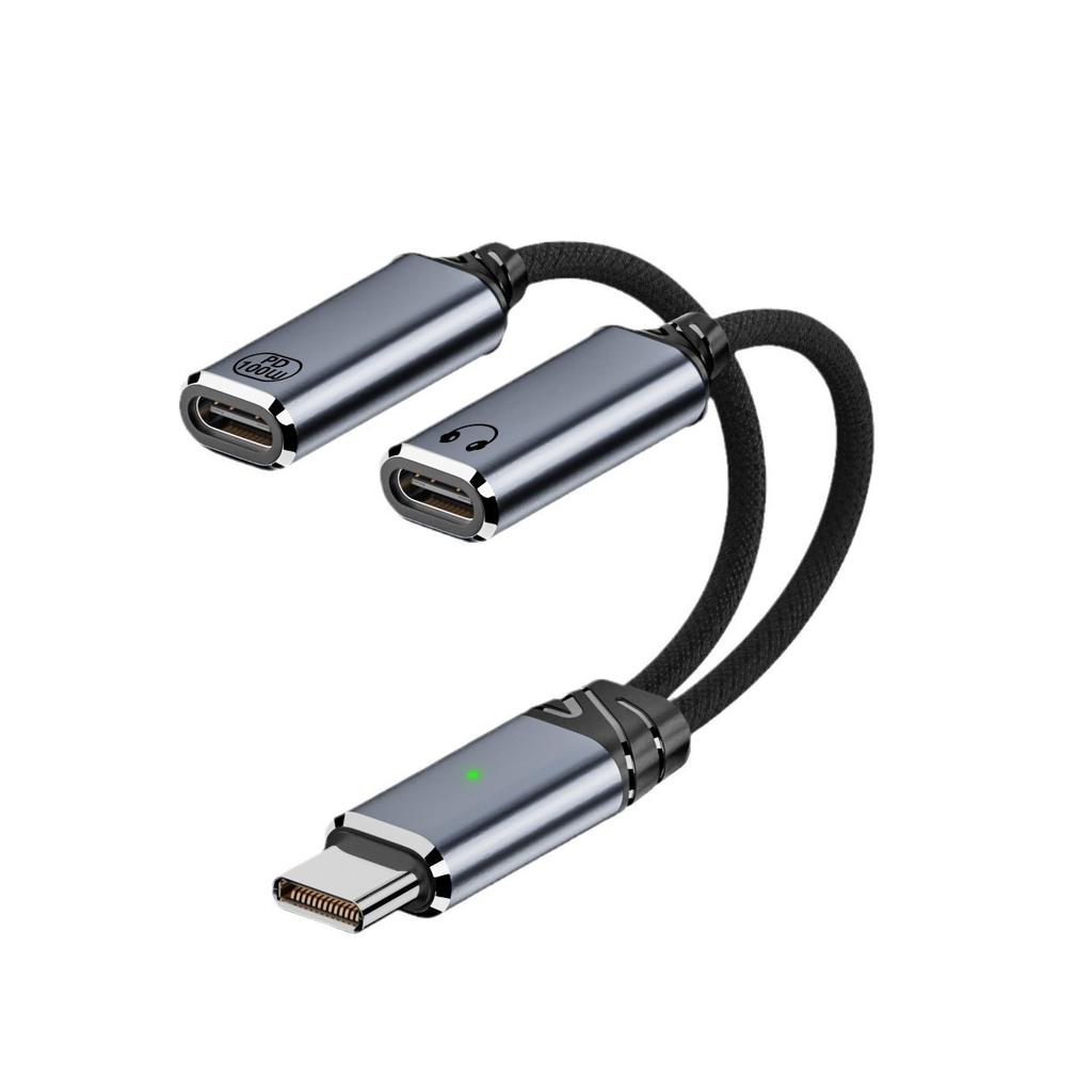 2Pcs Type-C Audio Splitter Adapter PD 100W, 2-in-1 Headphone Jack + Charging Converter HIFI for Phone Tablet Laptop