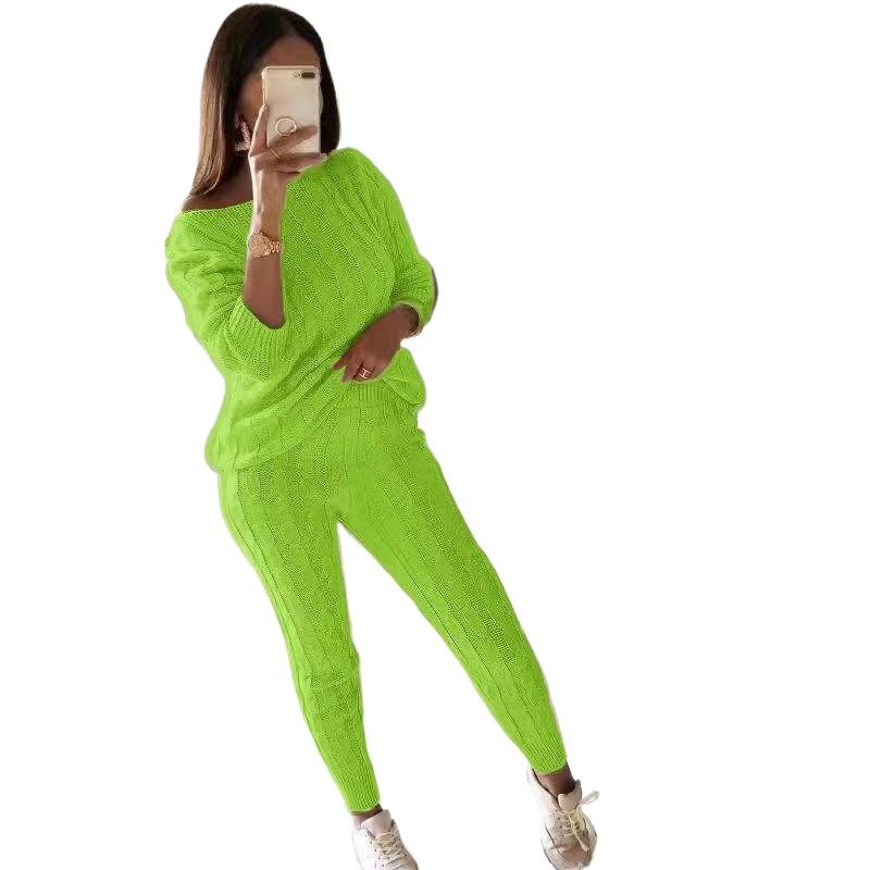 YYFS Женская мода повседневная осень-зима однотонные принты с длинным рукавом и круглым вырезом женская одежда шерстяной трикотаж свитера и брючные костюмы