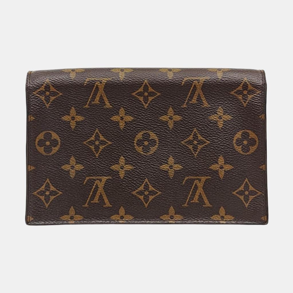 [Pre-Owned] Flore Flower Buckle Classic Monogram Coated Canvas With Calfskin Flower Chain Clutch Shoulder Crossbody Bag - Fair #1NJSHC4