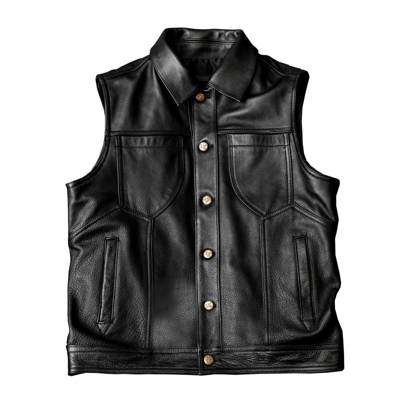 Мужской жилет из натуральной кожи, лицевая коровья кожа, рабочая одежда, жилет, осенняя модная куртка