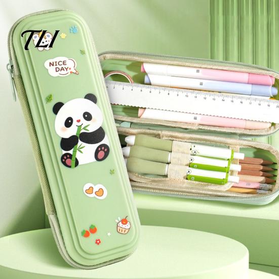 Organized School Stationery Holder Kids Pencil Case with Multi Compartment, Astronaut/Rabbit/Panda/Cat Cartoon Wear Resistant Fabric Box Pattern