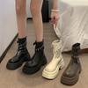 Ботинки кожаные черные с круглым носком женские короткие туфли на платформе в стиле панк массивные ботильоны для женщин распродажа высококачественные ботинки