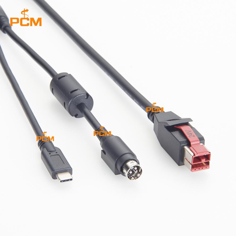 24V Powered USB to USB-C Hosiden-M Din 3 Pin Power Cable for POS Printer Scanner Mice Keyboard Industrial PoweredUSB Hub Card