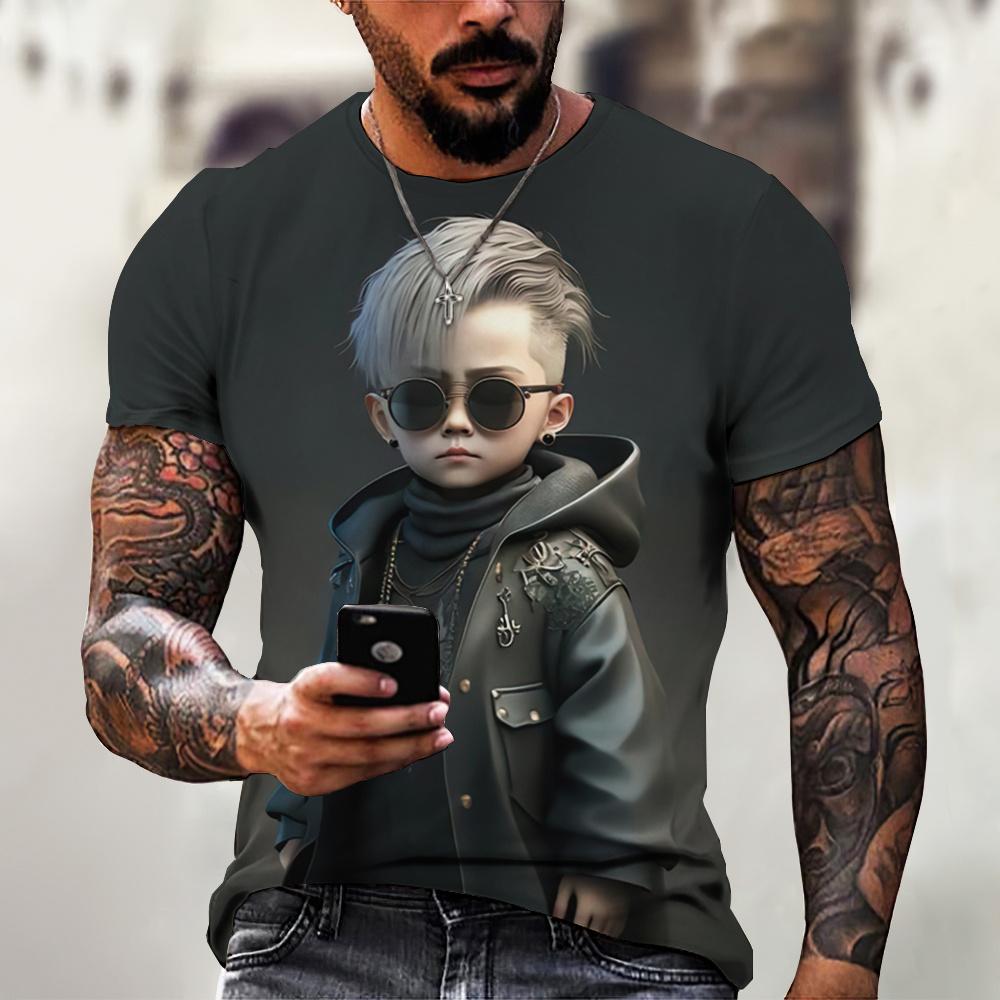 Sunglasses Men's T-Shirt Cool Male Figure Pattern 3D Printing Tees Fashion Short Sleeve T-shirts Oversized Men Clothing Tops New