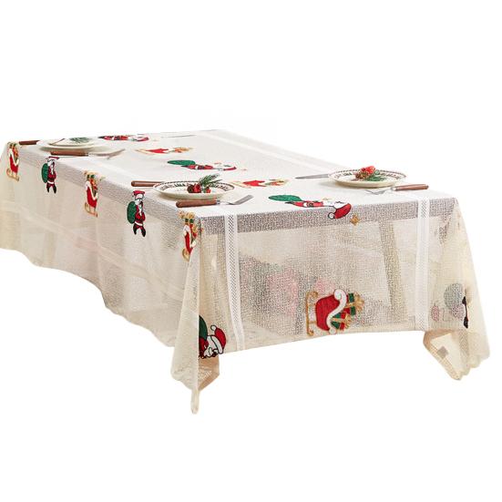 Кружевная скатерть с вышивкой Санта-Клауса и рождественского колокольчика, праздничная