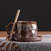 Fashion light luxury style kiln-changed ceramic coffee cup Dehua traditional handmade mug with spoon home gift creation