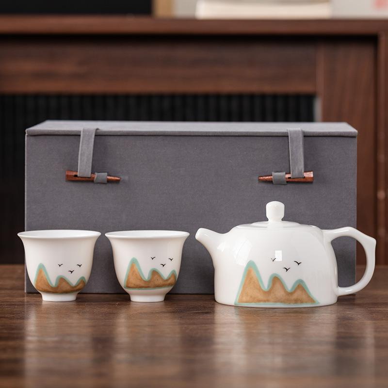 Чайник луч один горшок и две чашки жирный нефрит фарфор легкая роскошь набор для чая кунг-фу чашка Куайкэ высококлассная парчовая коробка подарочная коробка