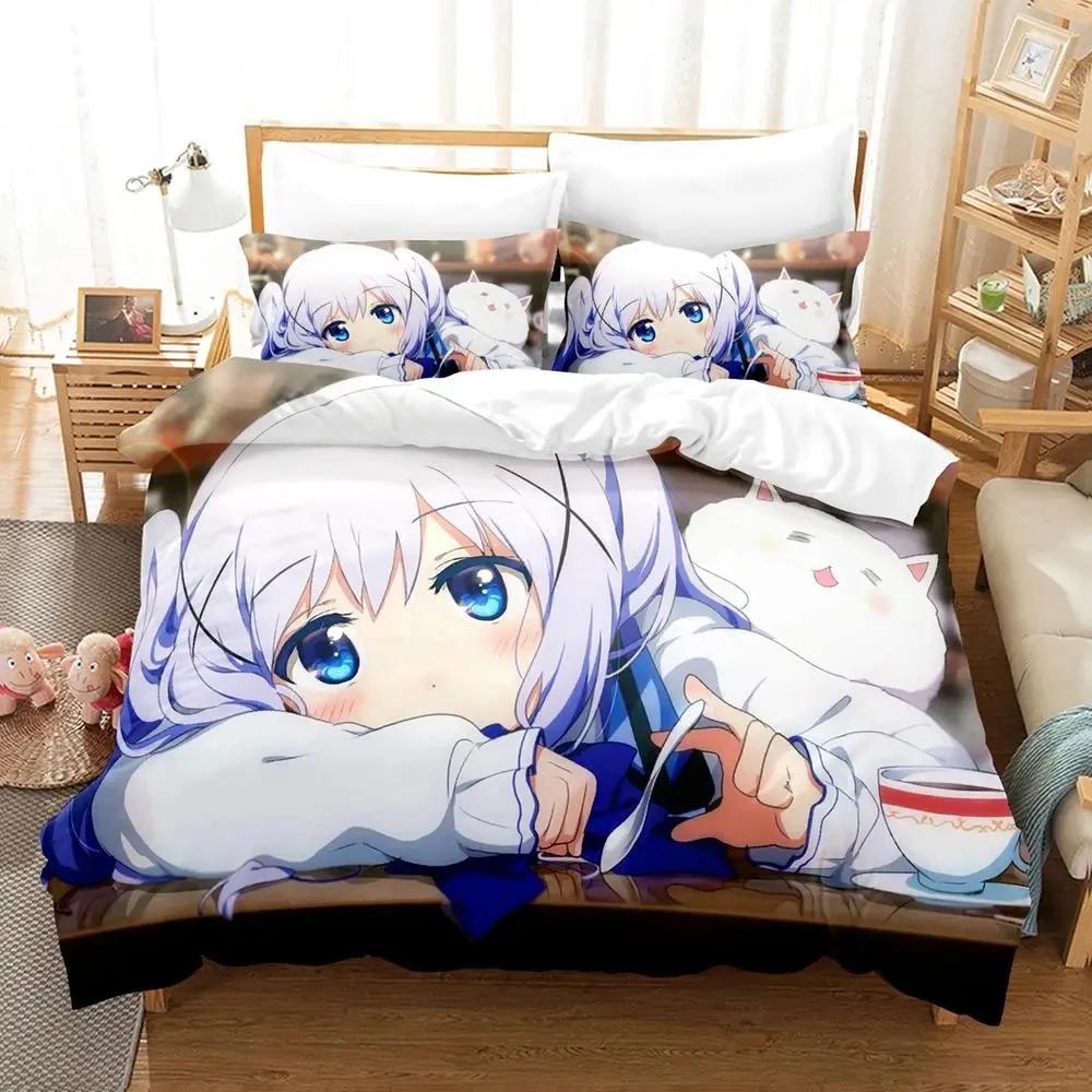 Anime Is The Order A Rabbit Comfortable Duvet Quilt Cover Pillowcase Bedding Set Children Bedroom Decoration Home Textile