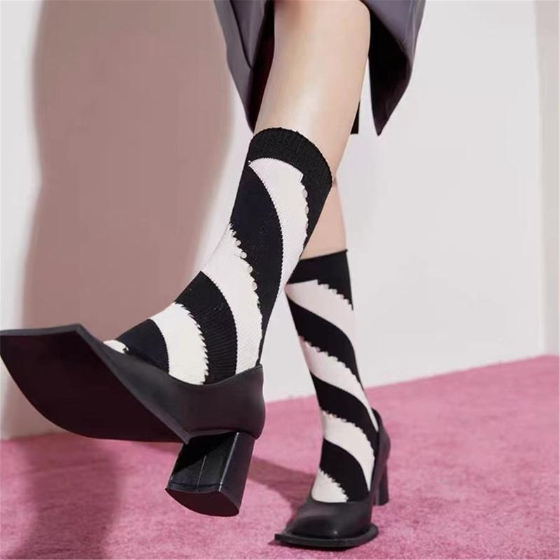 College Style Women Middle Tube Socks Japanese Cute Harajuku Hollow Out Breathable Stripes Vintage Streetwear Hosiery