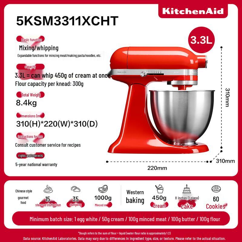 Компактный стационарный миксер KitchenAid 3,5 л, штепсель CN (адаптер в комплекте)