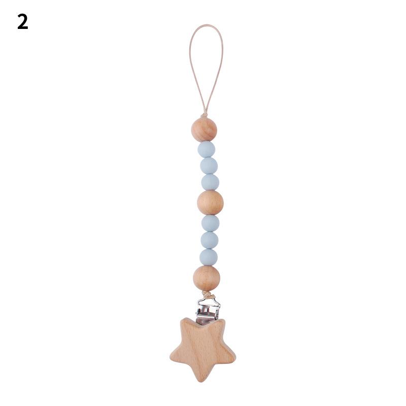 Baby Pacifier Clip Chain Wooden Star Holder Pacifier Clip Strap Infant Nursing Nipple Holder