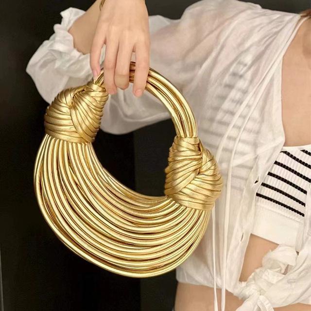 Handbags For Women New Gold Luxury Designer Handwoven Noodle Bags Rope Knotted Pulled Hobo Silver Evening Clutch Chic