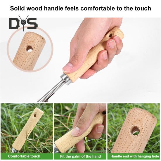 Из нержавеющей стали для удаления сорняков, садовый ручной прополочник, ручной прополочник с деревянной ручкой для двора, газона, фермерского инструмента для прополки