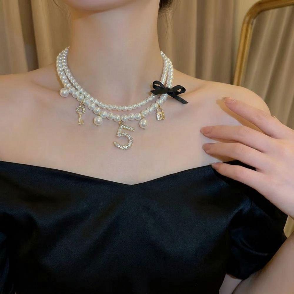 Crystal Pendant White Pearl Necklaces Handmade Jewelry Set French Choker Necklace For Women