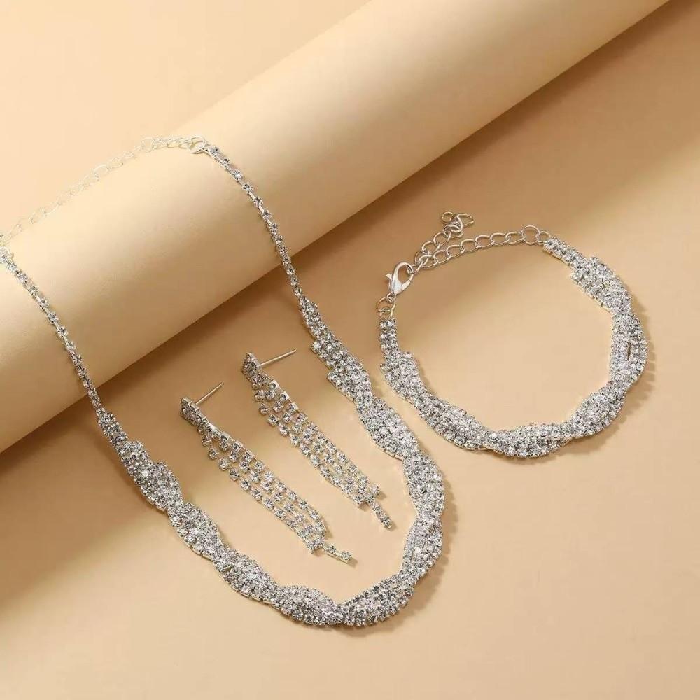 Elegant Rhinestone Necklace Luxury Necklace Earrings Set Wedding Accessories  Party Events