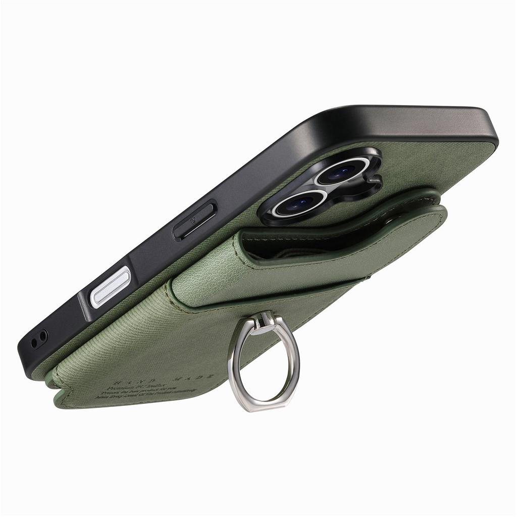 For iPhone 16 Case with Card Holder Kickstand Leather+TPU+PC Phone Cover