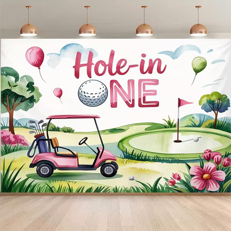 2D Pink Golf Course Photography Background Cloth for Baby Girl Photoshoot