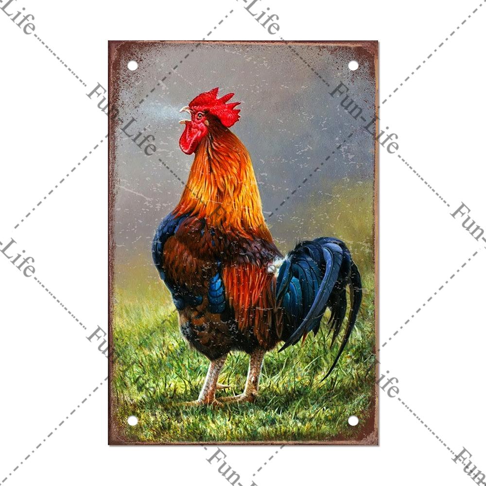 Винтажный постер с курицей, металлические жестяные знаки, тарелка, петух, куриное яйцо, ретро-налет, домашний декор на стену, 20x30 см