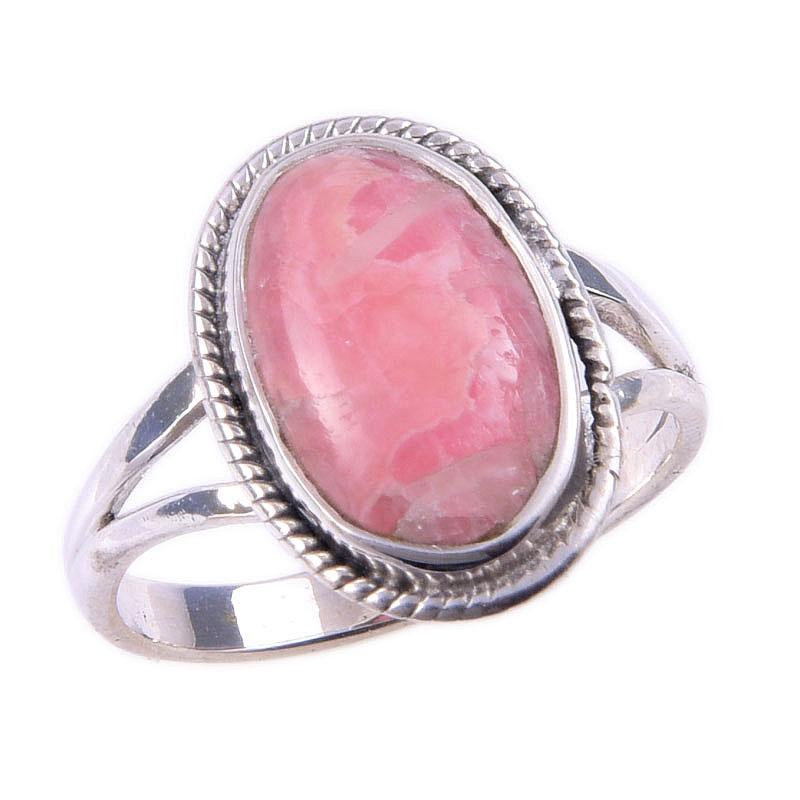 Кольцо из чистого серебра 925 пробы с натуральным родохрозитом ручной работы S.6 U0K94